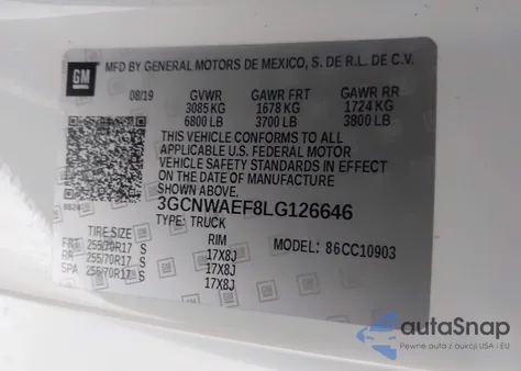 2020 Chevrolet Silverado 1500 2Wd Long Bed Wt from USA, damaged, VIN 3GCNWAEF8LG126646